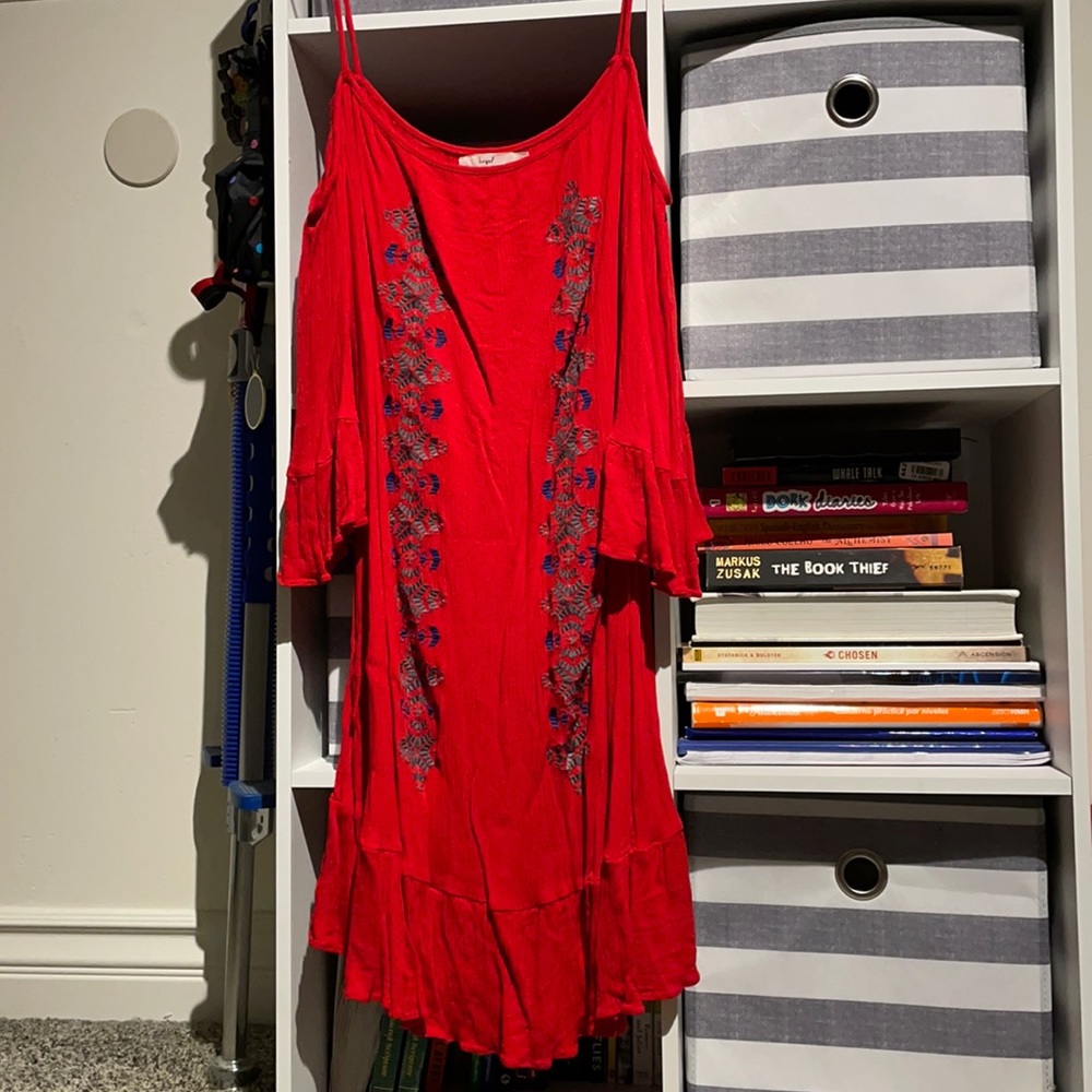 Red off the shoulder dress